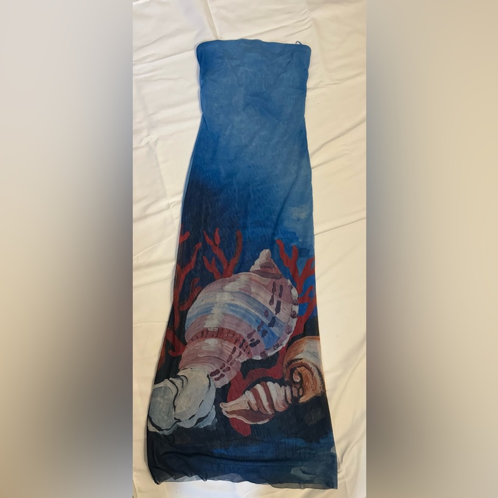 Zara Blue and Red Seashell Swim Sarong